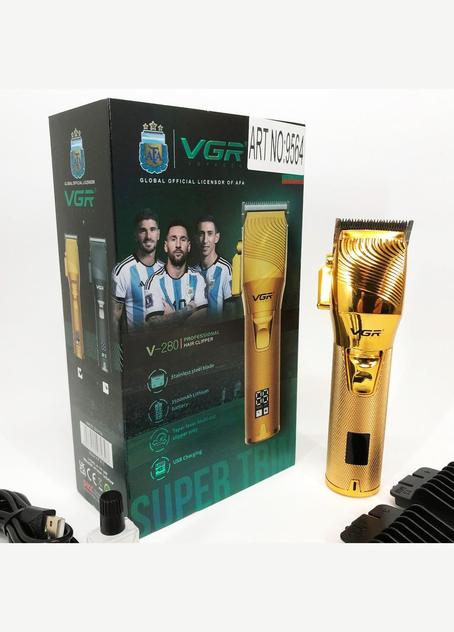 Акумуляторна машинка для стрижки волосся V-280 з дисплеєм та насадками якісна. Колір: золотий VGR (364666022)