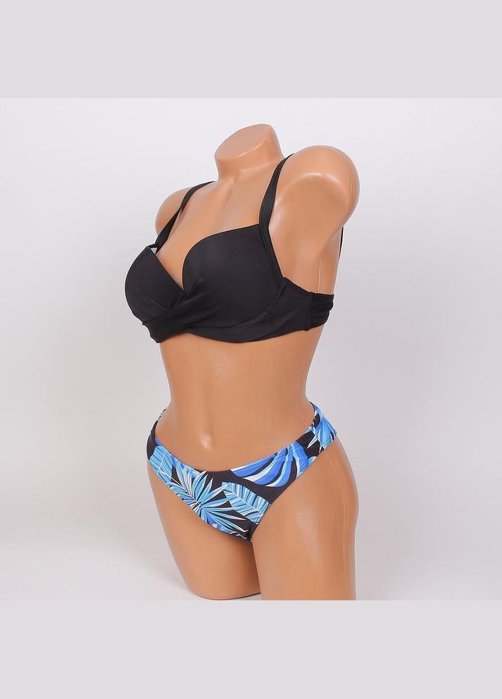 Голубой демисезонный купальник раздельный черный лиф плавки с голубым принтом. раздельный No Brand 2789