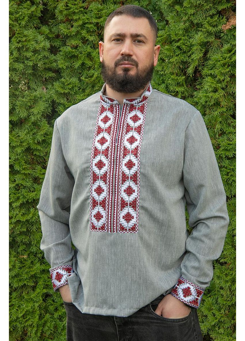 Серая мужская вышиванка пламя серая V&V (367254454)