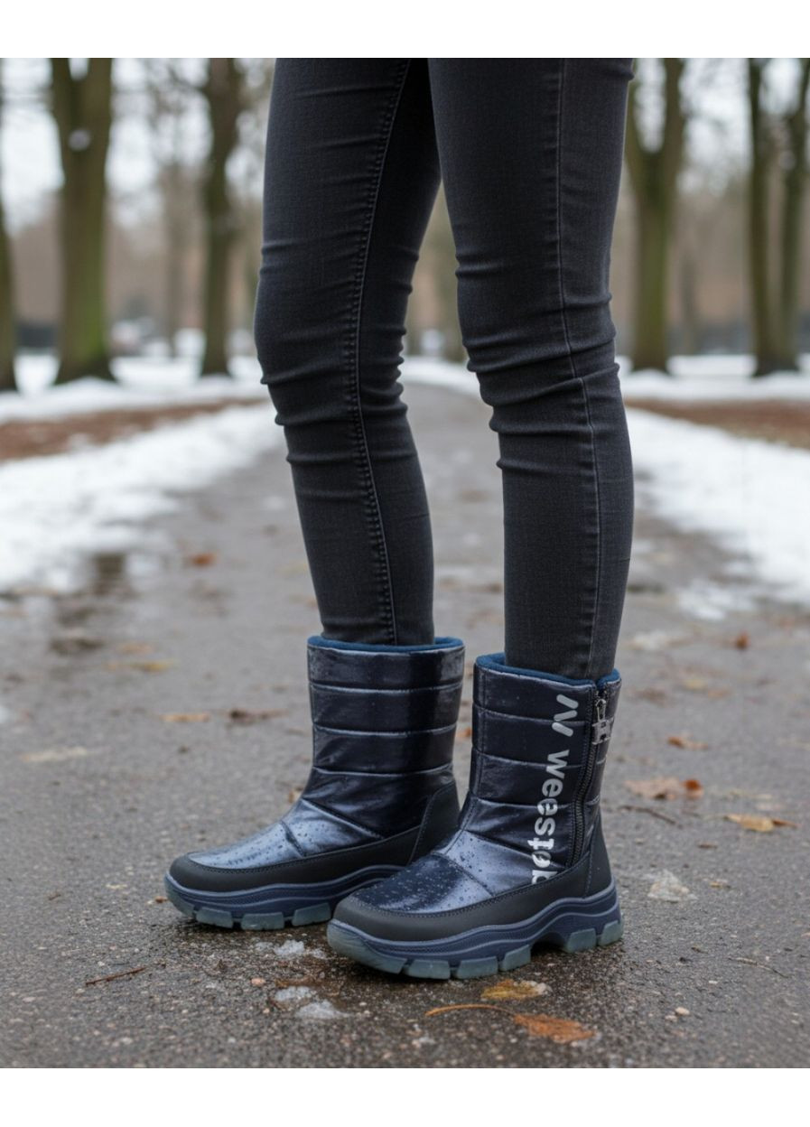 Темно-синие зимние дутики на овчине термоботинки для девушки подростка вистеп Weestep на молнии