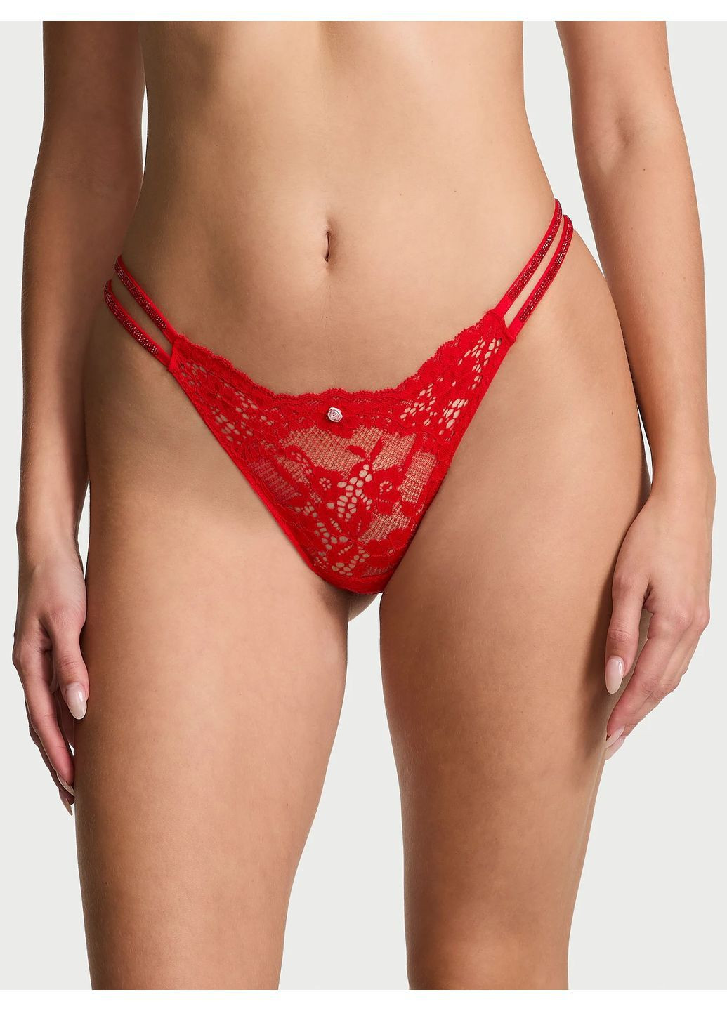 Трусики женские красные кружевные со стразами Victoria's Secret (366868579)