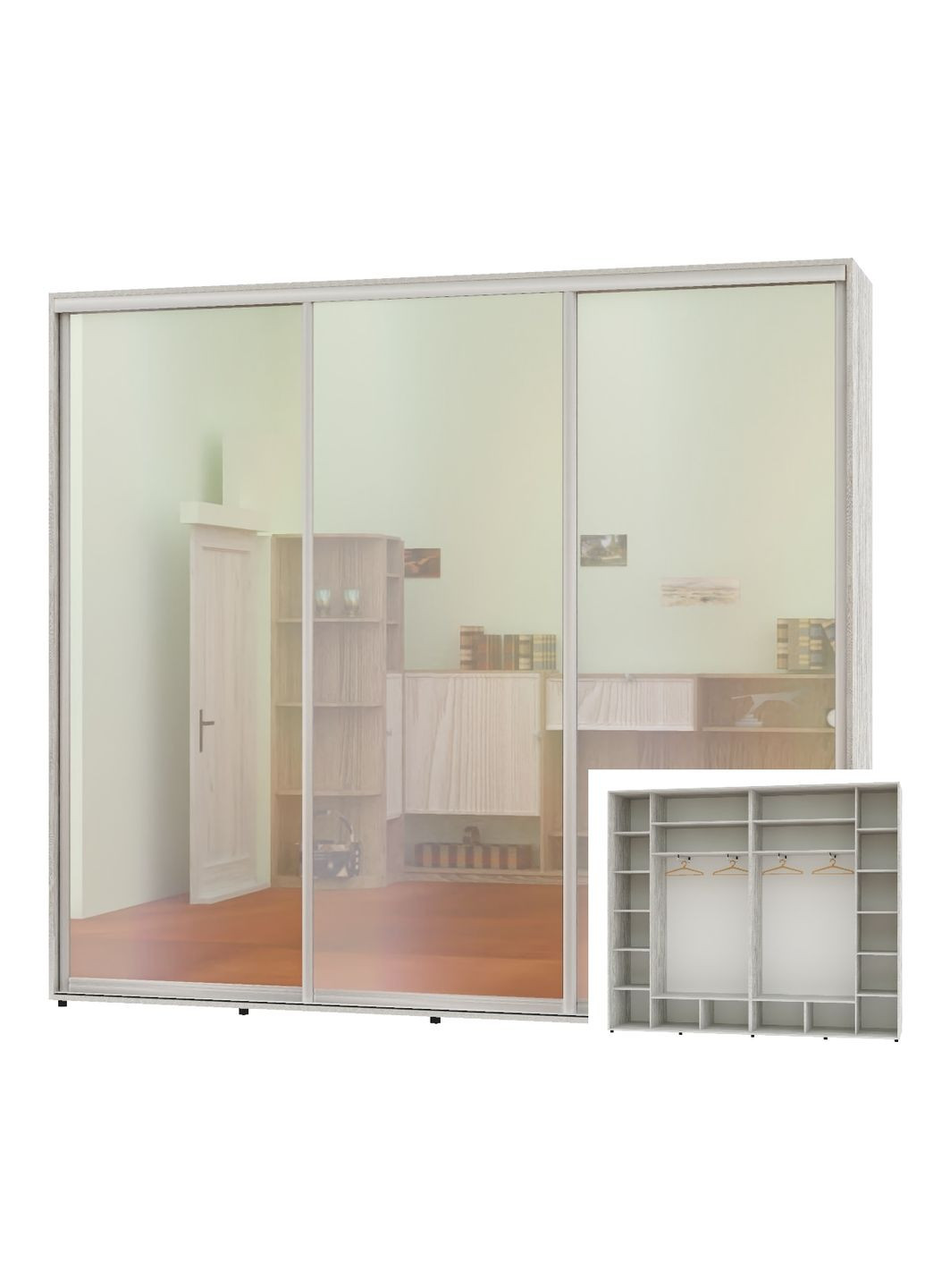 Шкаф-купе трехдверный 300*45*250 Сосна Натти 3 двери Зеркало Люкс-149 Алекса (360463082)