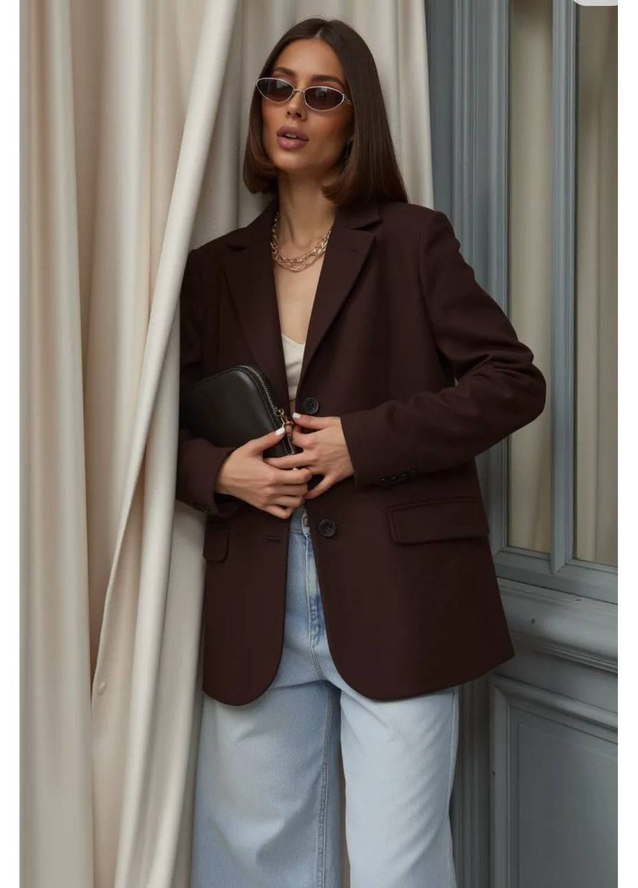 Темно-коричневый женский удлиненный женский пиджак на подкладке Osoblyva -