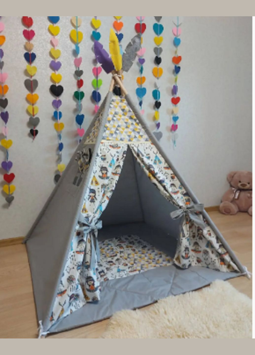 Детский домик Вигвам ( стеганный коврик ) - Веселые индейцы Купить вигвам Размер 115*115 No Brand (302087850)