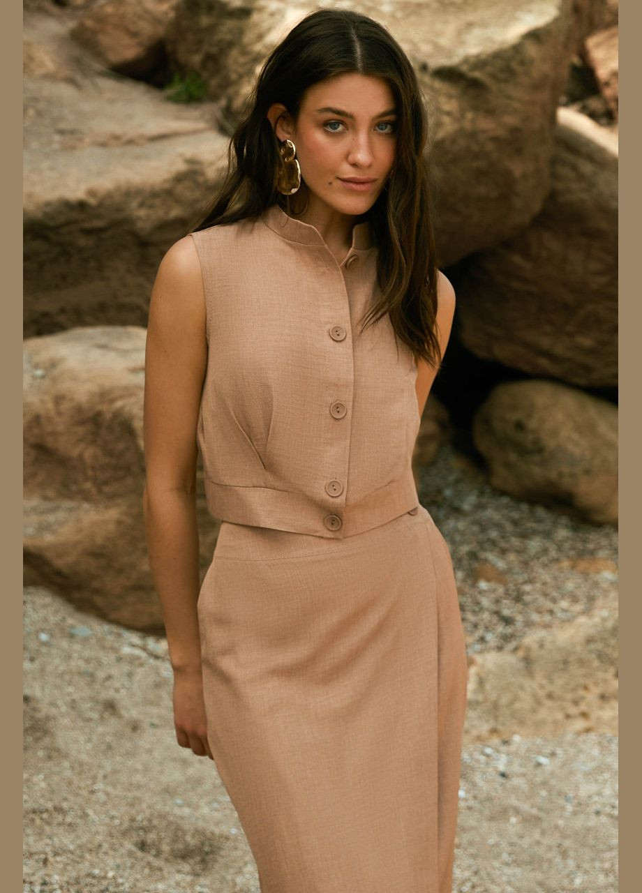 Бежевый укороченный жилет на пуговицах Seventeen (345707916)