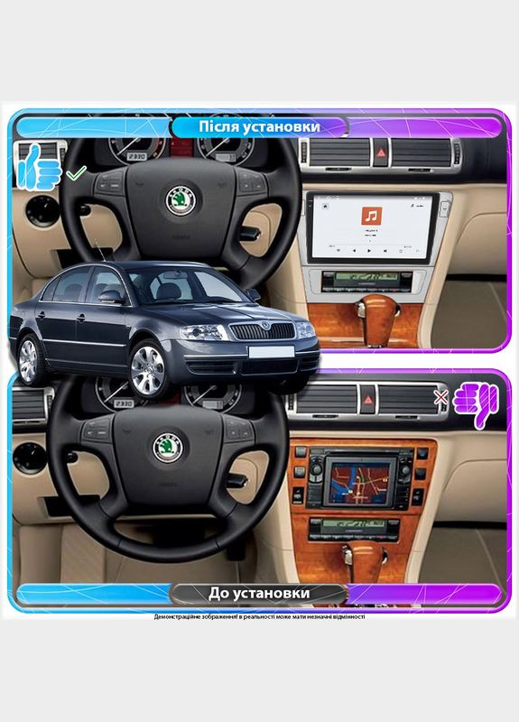 Магнитола для Skoda Superb I Рестайлинг 2006-2008г 9" 4/64 QLED CarPlay 4G Wi-Fi GPS 360 Prime 5 шт. Lesko (349731505)