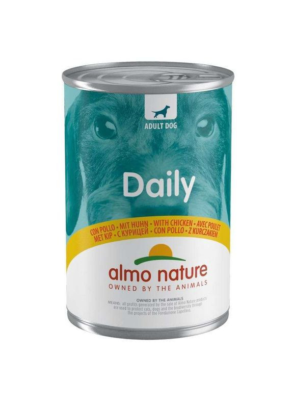 Повнораціонний консервований корм з куркою для дорослих собак всіх порід Daily Dog Adult Chicken 400 г (8001154123814) Almo Nature (327061985)