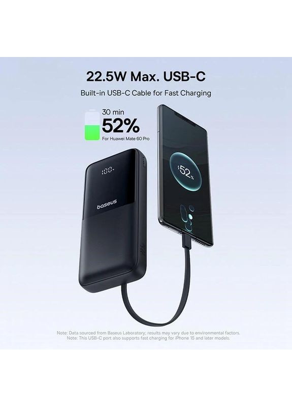 Павербанк Lipow 20000 mah 22.5 Вт Dual‑Cable Power Bank з 2 вбудованими кабелями Type-C і Lightning та швидкою зарядкою УМБ Baseus (370872795)