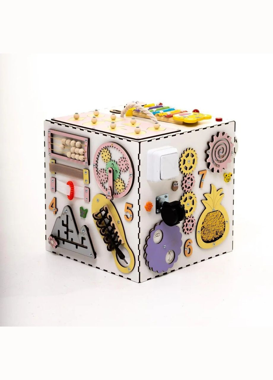 Бізікуб для дівчинки 35 ігрових зон Білий 30х30х30 см Handmade 213-001-007 (346085183)