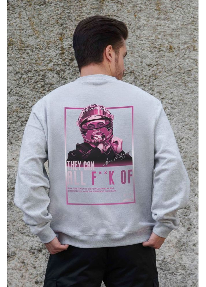 Серый утепленный оверсайз свитшот на флисе с принтом verstappen gray Without (362357889)