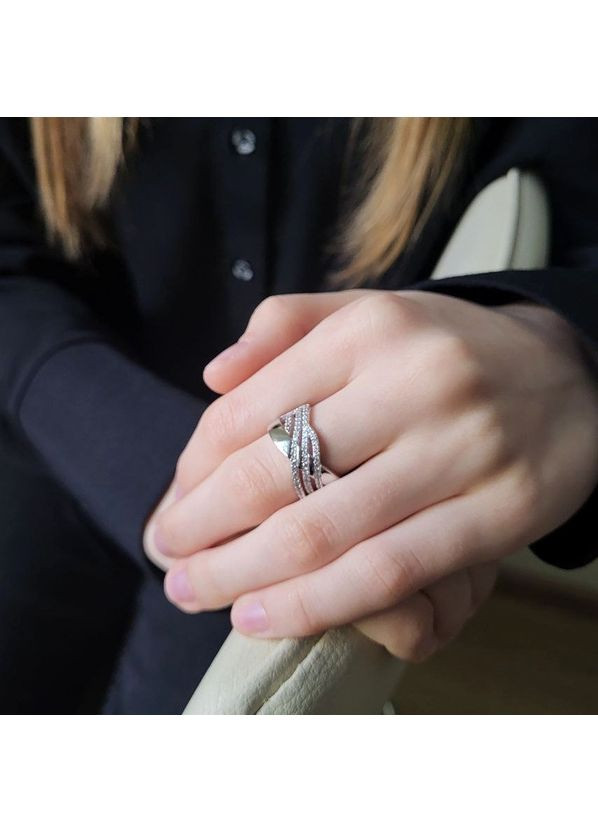 Срібна широка каблучка із Каменями 17.5 розмір срібло 925 проби Родоване 4294р 3.10г Nobrand (370438634)