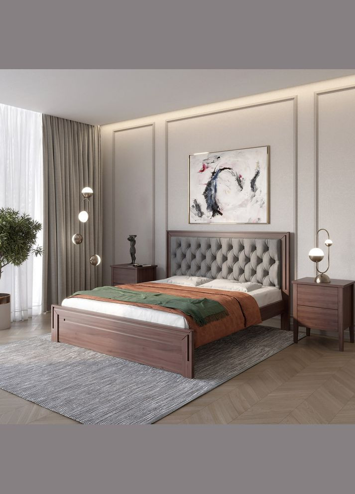 Двоспальне дерев'яне ліжко Торонто Т3 /Аляска 93 (сірий) 160х200 см (MBG-8027) Mebigrand (368283253)