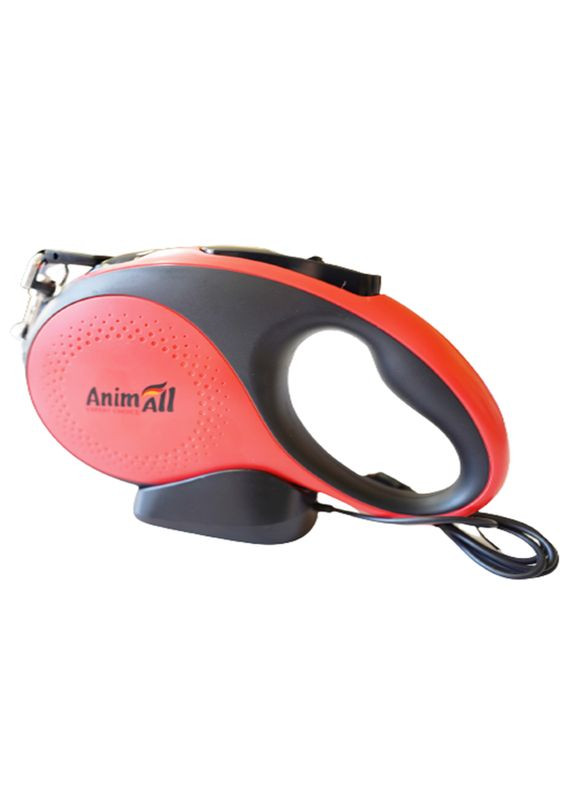 Повідецьрулетка з Led-ліхтариком та USB-зарядкою для собак вагою до 50 кг, 5 м, червоно-чорний, Енімал AnimAll (278308050)
