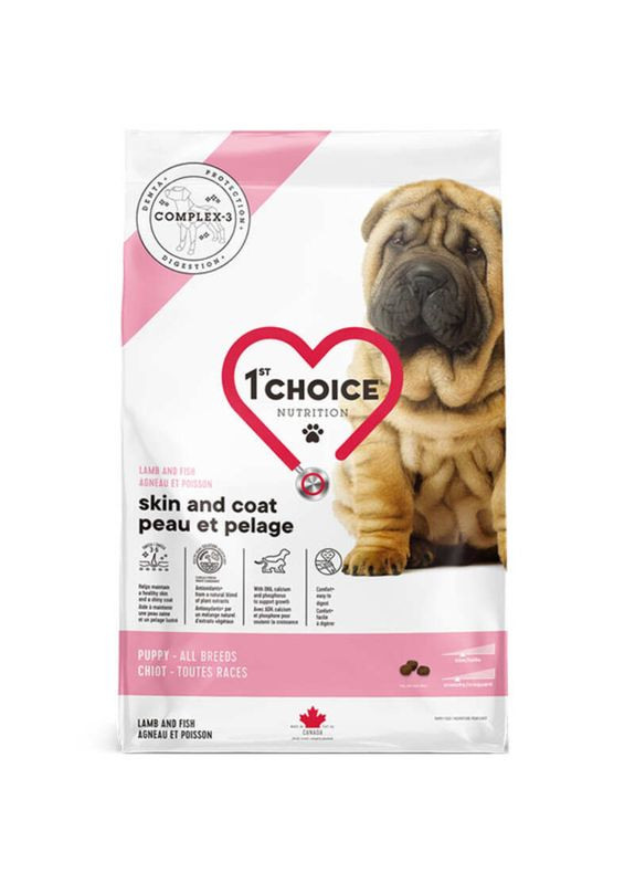 Сухой корм с ягненком и рыбой для щенков всех пород Puppy Skin & Coat Lamb & Fish 11 кг (65672101288) 1st Choice (327062737)
