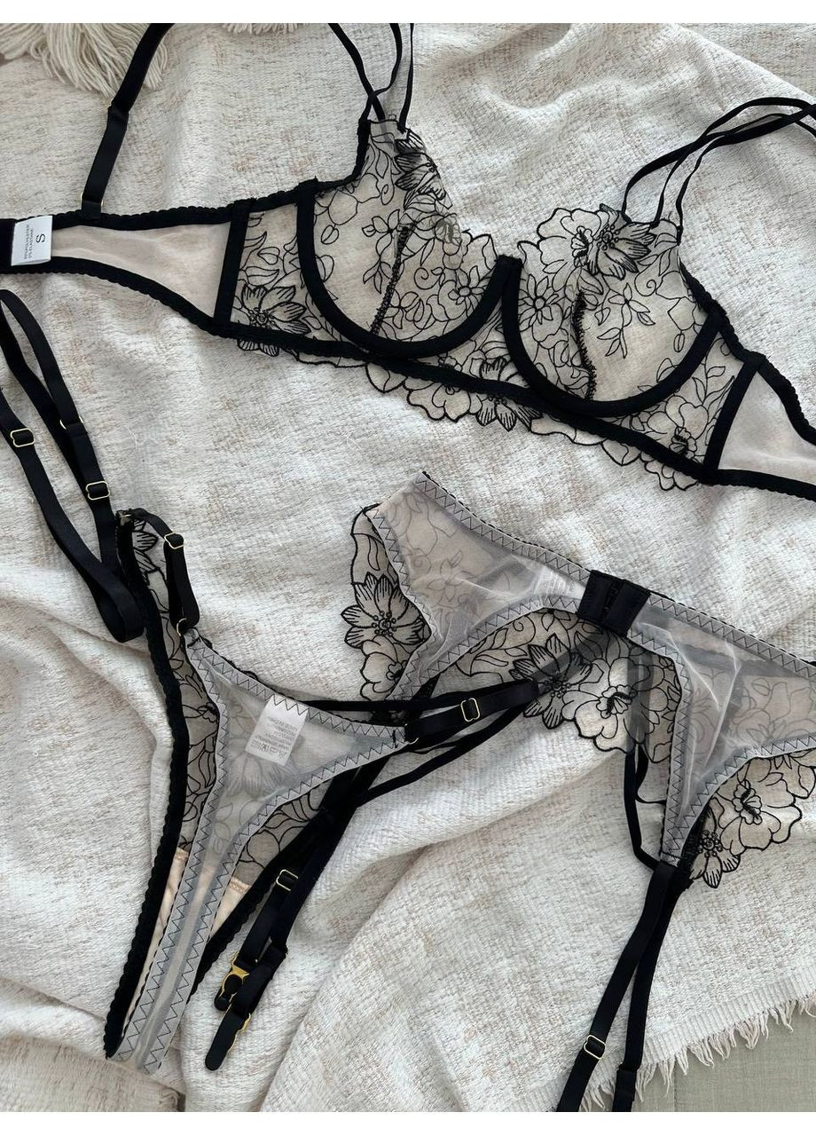 Чорний балконет комплект жіночої білизни | ніжний мереживний, чорне спокушання Vital-Textile з кісточками поліестер, еластан