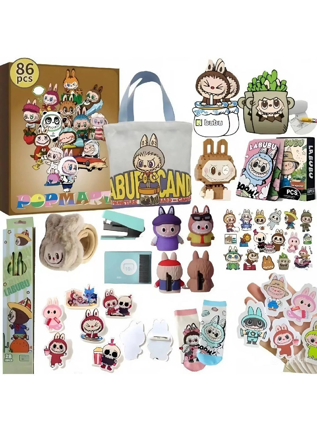 Подарочный набор комплект адвент календарь с игрушками канцелярскими принадлежностями шопером 86 элементов (481926-Prob) Лабубу Unbranded (368750624)