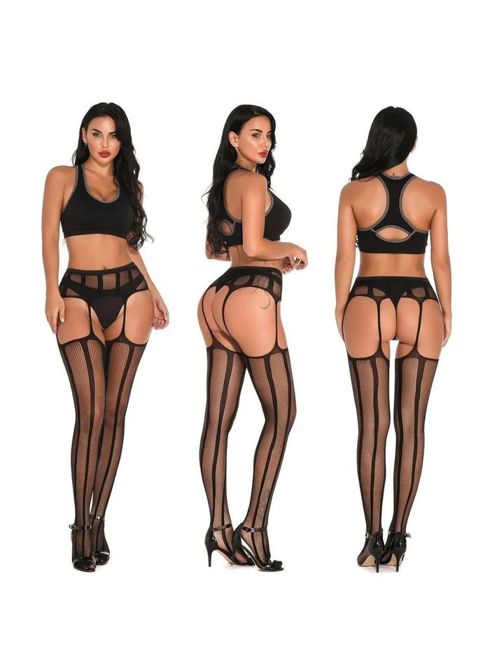 Жіночі панчохи з доступом вертикальні полоси суцільні пояс підв'язки розмір універсальний колір чорний No Brand Класика (315494282)