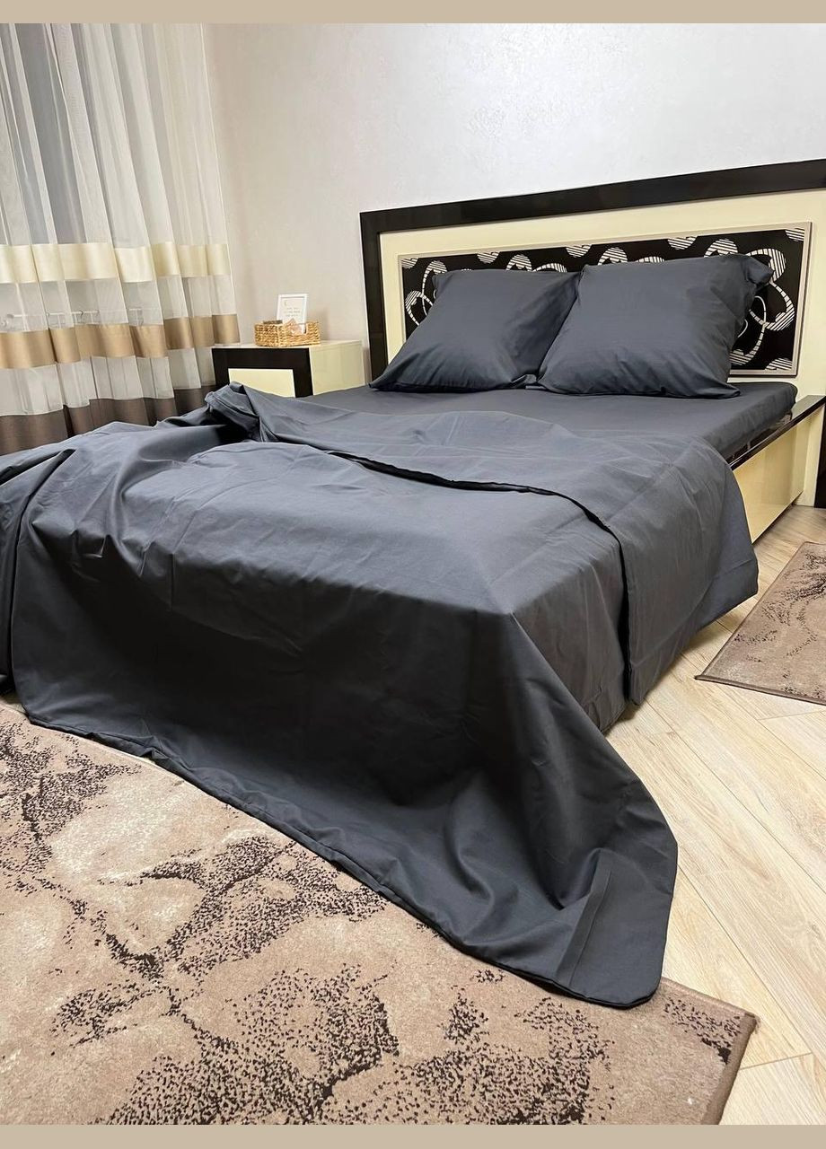 Постільна білизна бавовняна Однотонна Євро Простирадло на гумці 180x200х20 Бязь Сірий 70 х 70 No Brand (280937858)