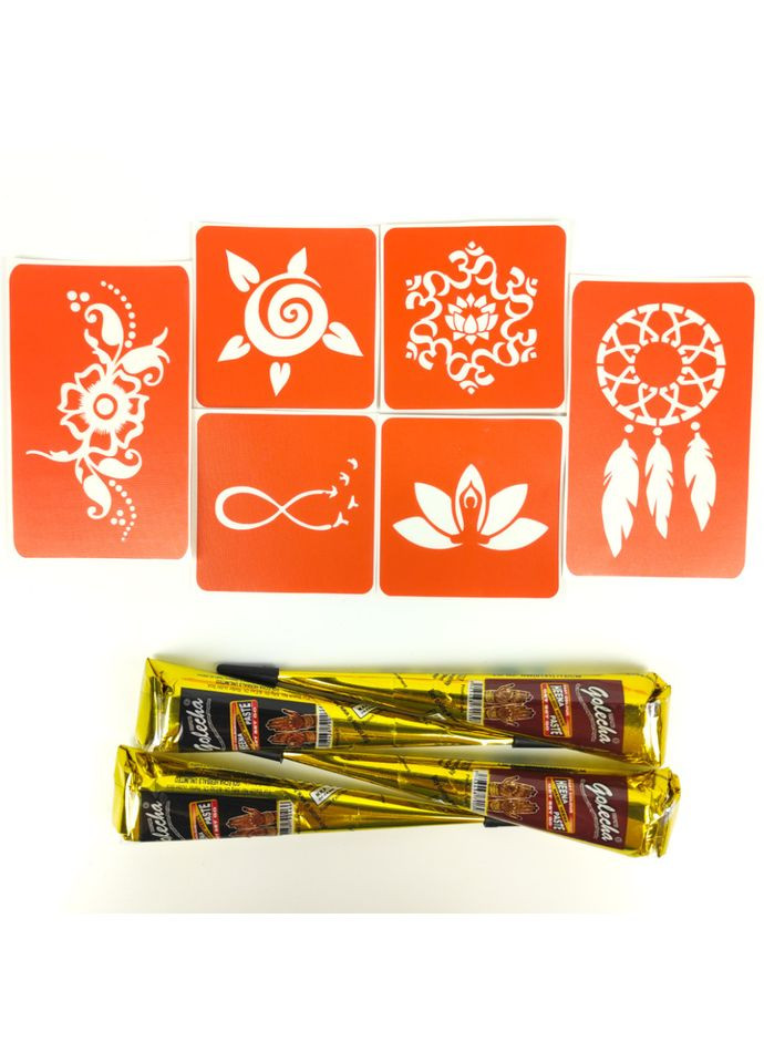 Набір хни з трафаретами для біо тату №2 henna set 02 Fresh Tattoo (364132007)