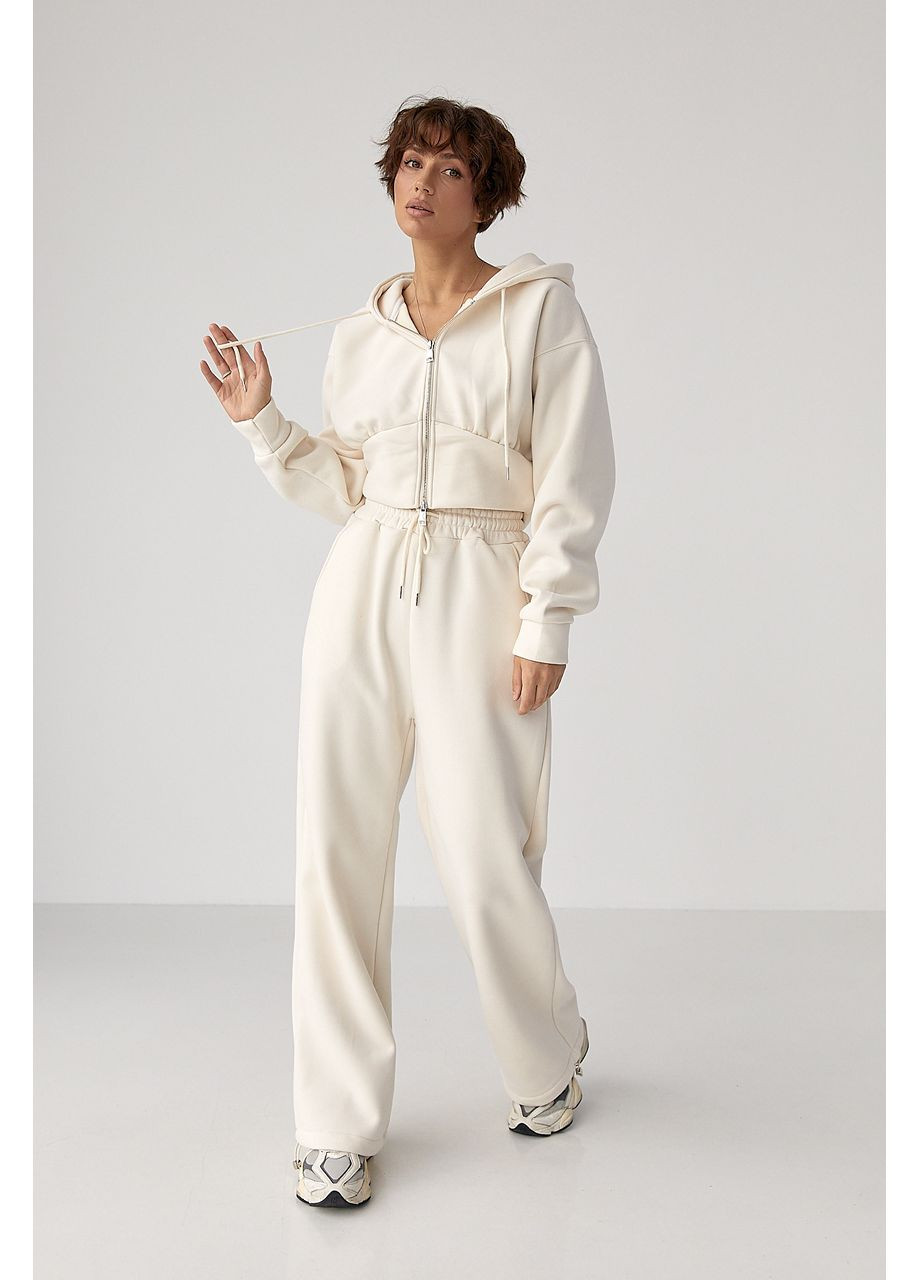 Теплый спортивный костюм с коротким худи и широкими брюками Lurex (369776148)