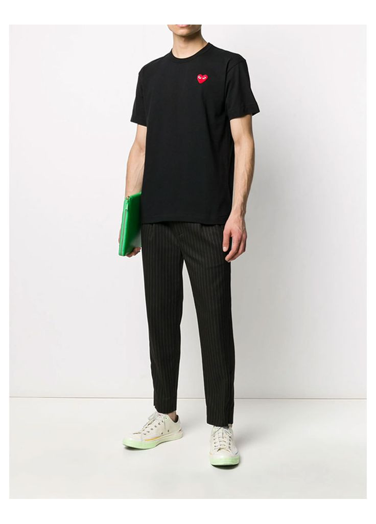 Черная футболка чёрная Comme des Garcons CDG Play Basic Black T-Shirt Red Emblem Mens