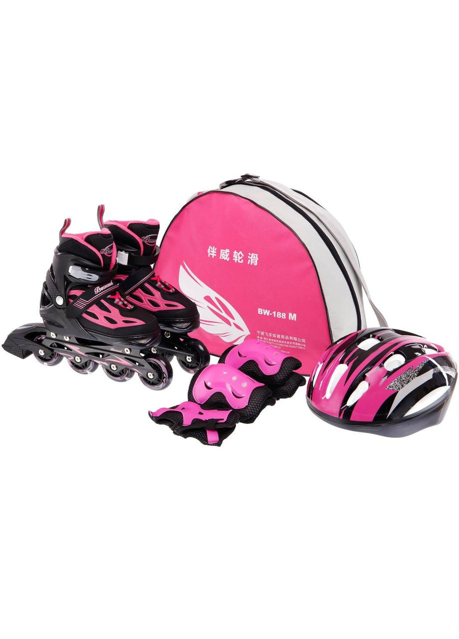 Роликовые коньки раздвижные детские с защитой и шлемом в комплекте BW-188 S черный Banwei (342104715)