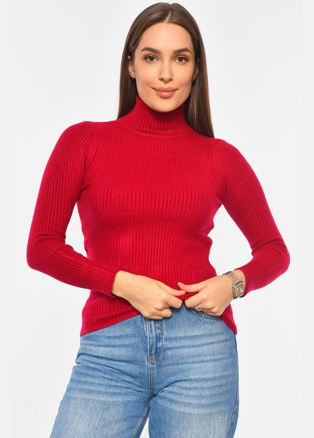 Гольф жіночий трикотажний бордового кольору Let's Shop (304368556)