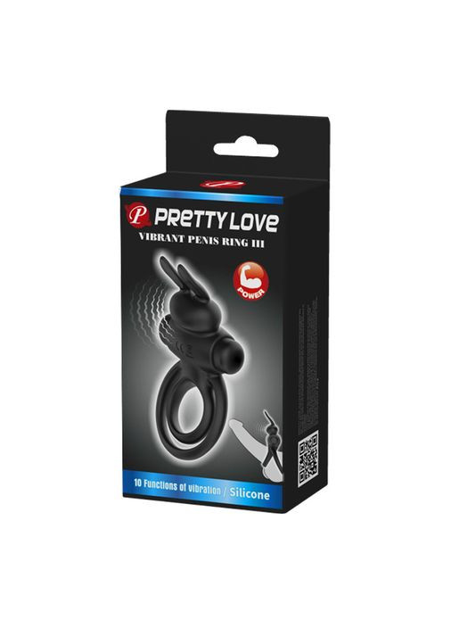 Эрекционное виброкольцо с кроликом Pretty Love Bunny III двойное, чёрное, 9.7 х 4 см No Brand (361071646)
