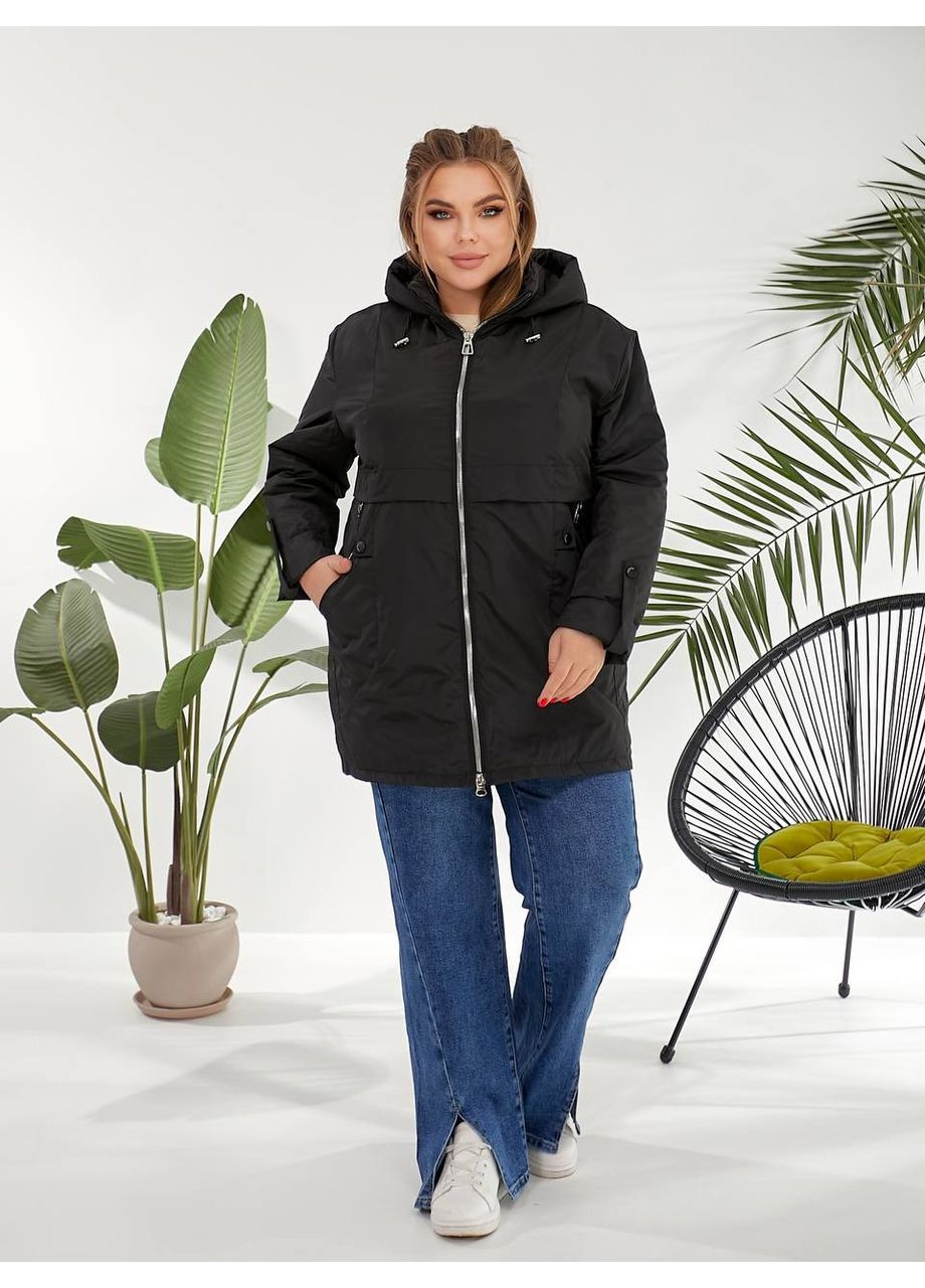 Черная демисезонная демисезонная женская куртка удлиненного кроя с капюшоном. MonCher