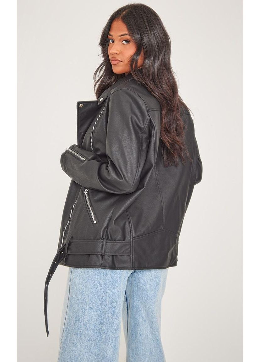 Чорна демісезонна шкіряна куртка чорна м PrettyLittleThing