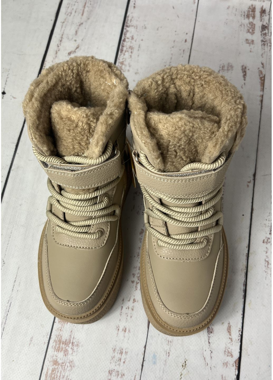 Бежевые повседневные, кэжуал ботинки детские зимние на девочку бежевый (738) Clibee