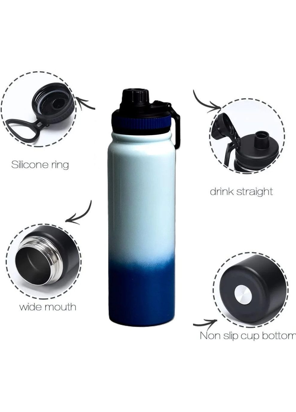 Спортивна термопляшка 600 мл з нержавіючої сталі — вакуумна ізоляція, герметична кришка Blue Stenson (359404519)