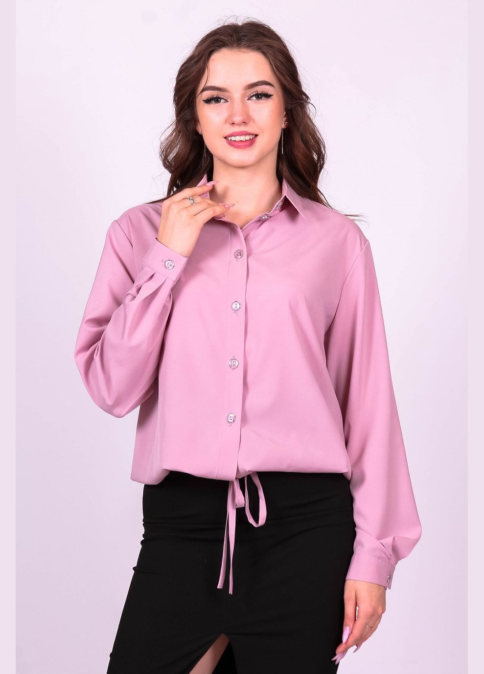 Рожева демісезонна блузка жіноча 057 однотонний софт рожева Актуаль