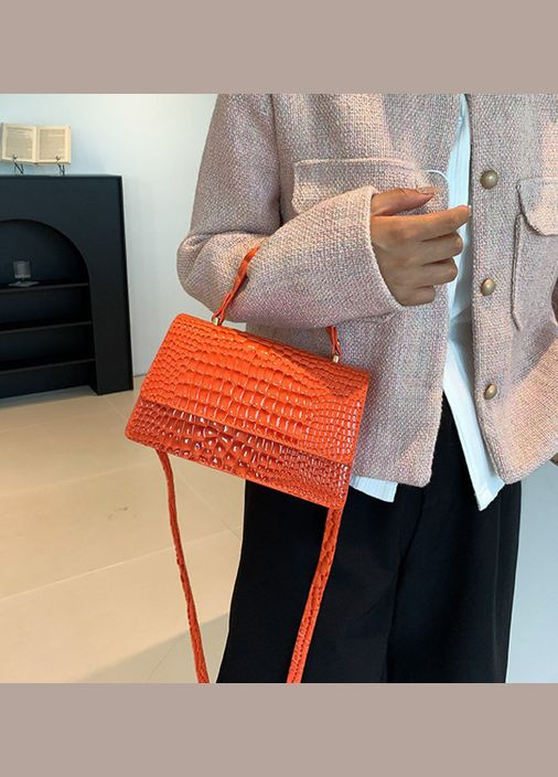 Женская лаковая мини сумочка клатч на плечо рептилия крокодил рыжая (sku_1736Р) No Brand (330576891)
