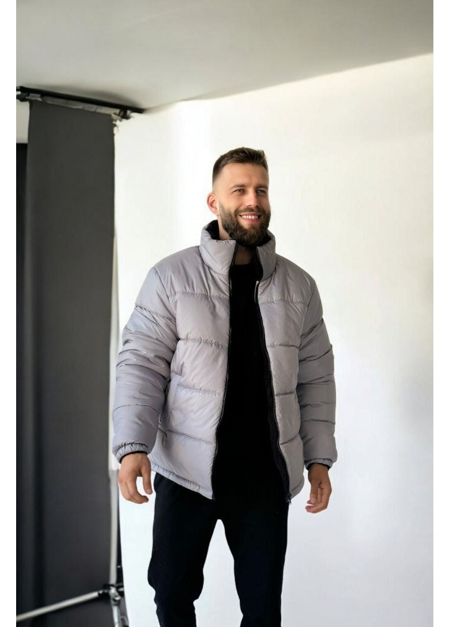 Сіра зимня двосторонній пуховик (заміри в описі) DK/DL Мода без кордонів