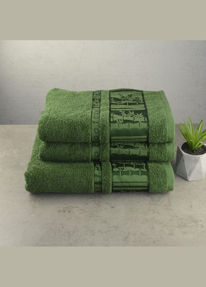 GM Textile набор махровых полотенец 3шт 50х90см, 50х90см, 70х140см bamboon 450г/м2 () зеленый производство -