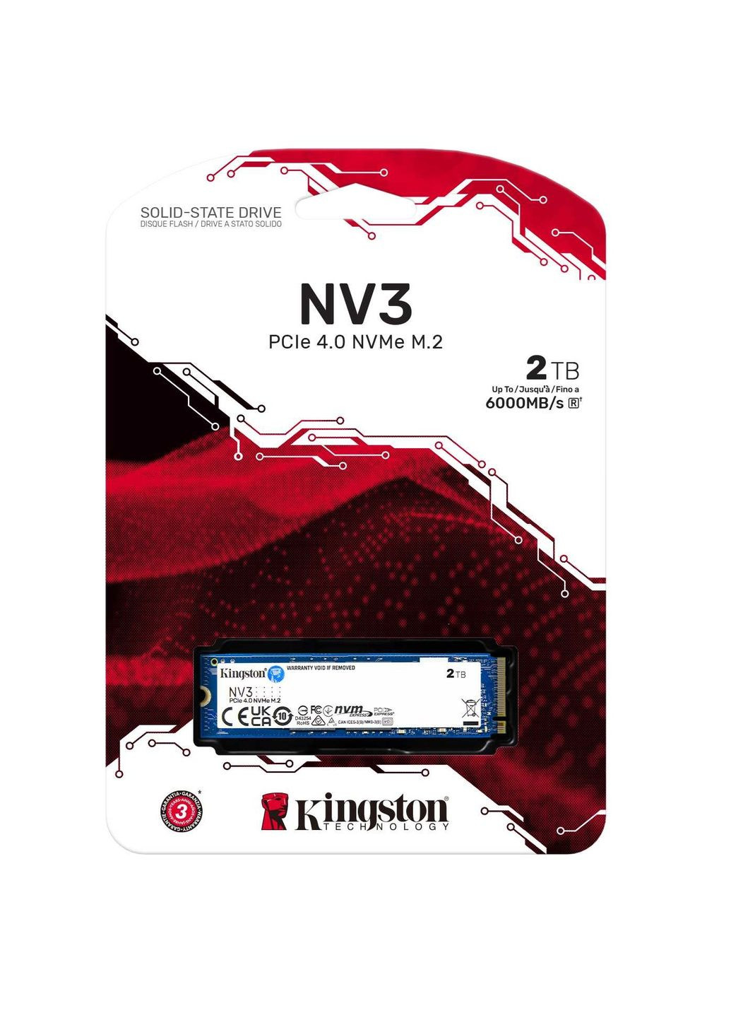 Твердотільний накопичувач SSD 2Tb, NV3, PCI-E 4.0 x4, M.2 2280, 3D TLC, 6000/5000 МБ/с (SNV3S/2000G) Kingston (314748363)