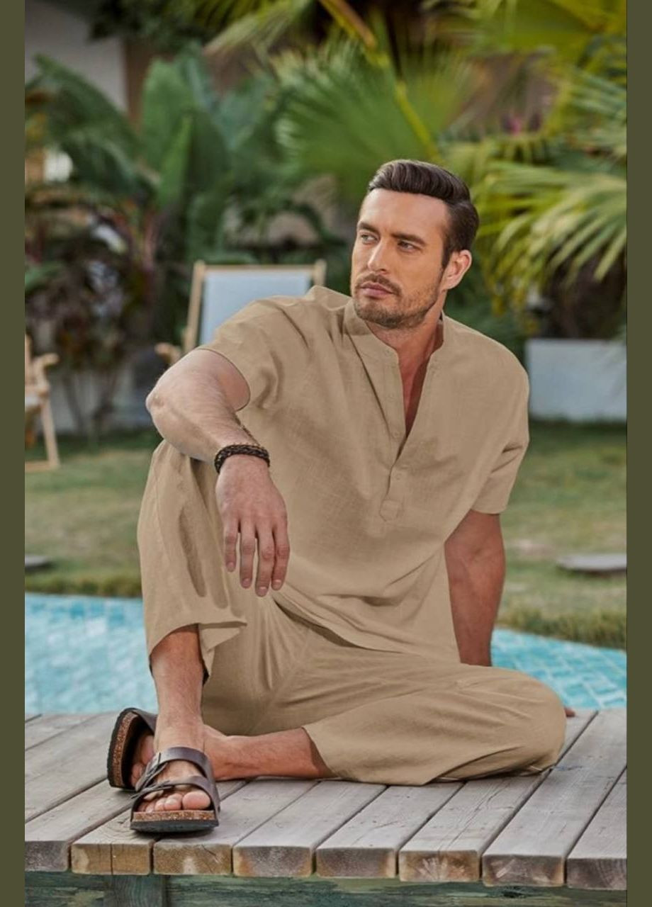 Бежевый летний мужской костюм брючный Style Point