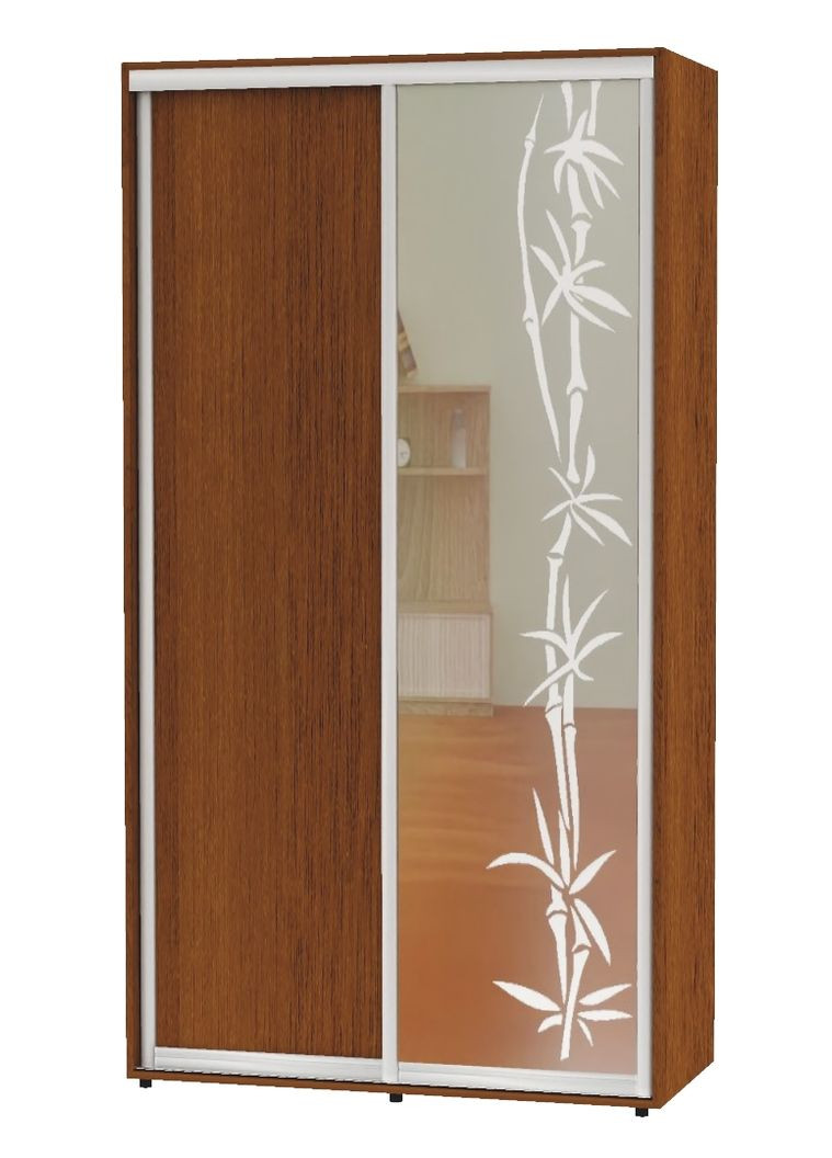 Шафа-купе дводверна 100*60*230 Горіх лісовий ДСП/Дзеркало з піскострумним малюнком Алекса (360429916)