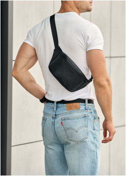 Чоловіча сумка бананка на пояс з екошкіри Чорна (834031512) Sambag (361244960)