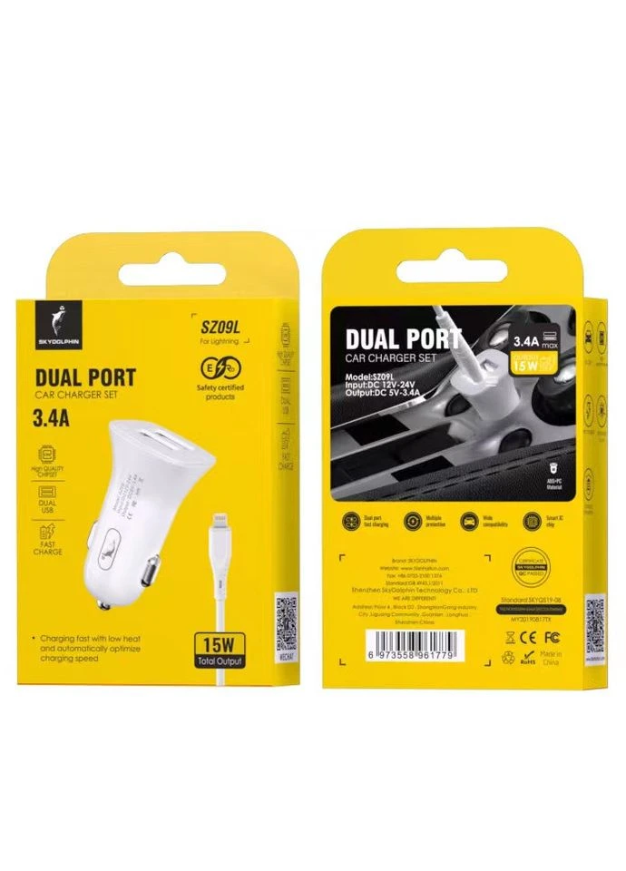 Автомобильное зарядное устройство SZ09L (2USB, 3.4A) White (AZP-000108) + кабель Lightning SkyDolphin (378067897)