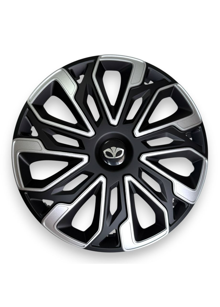 Ковпаки на колеса R14 Estoril Silver Black з логотипом Daewoo ковпаки на диски Р14 Есторіл Сільвер Блек з лого No Brand (364463539)