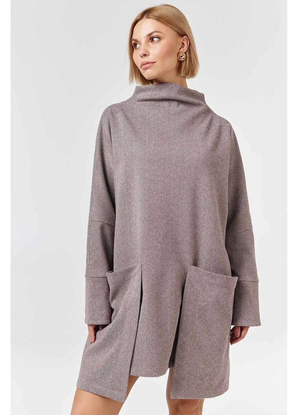 Коричнева асиметрична тепла сукня, колір коричневий Rica Mare