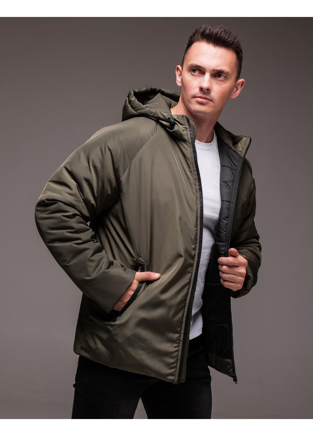 Оливковая (хаки) зимняя куртка мужская утепленная зимняя No Brand