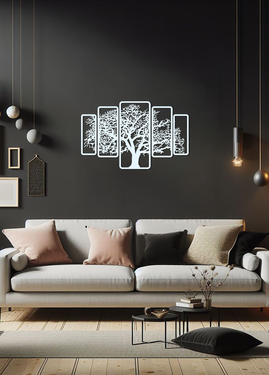 Декоративне панно на стіну, дерев'яний декор для дому "Дерево картина з 5 частин", картина лофт 70х115 см Woodyard (292113556)
