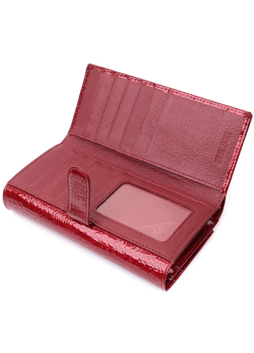 Кожаный лакированный кошелек с блоком для кредитных карт 22682 Красный st leather (341260748)