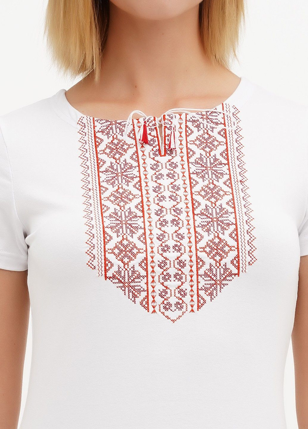 Біла жіноча вишита футболка мережка червона, біла Lesia (335077564)