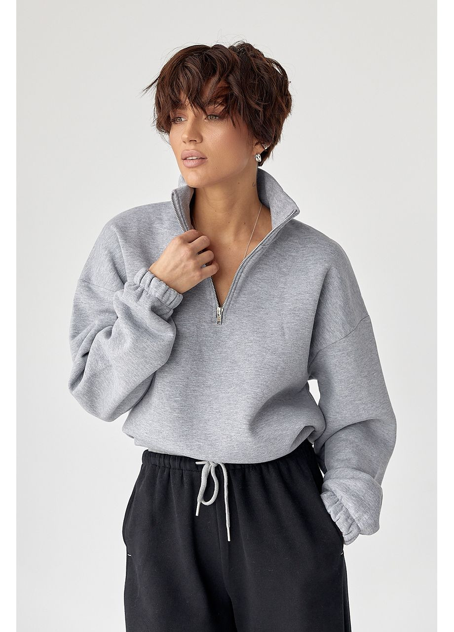 Світло-сірий однотонний спортивний світшот із начосом Lurex (367007654)