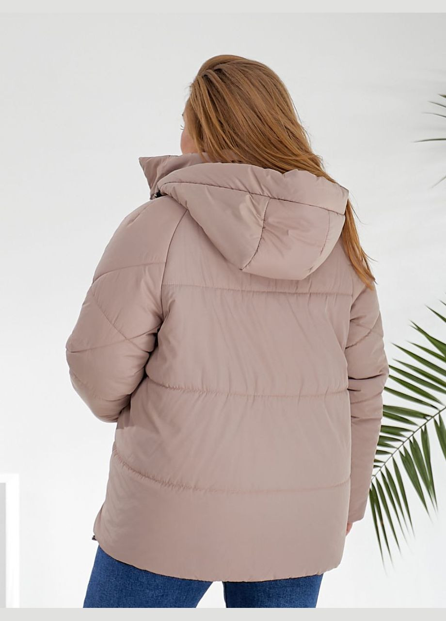 Бежевая демисезонная женская весенняя куртка короткая на молнии с капюшоном No Brand