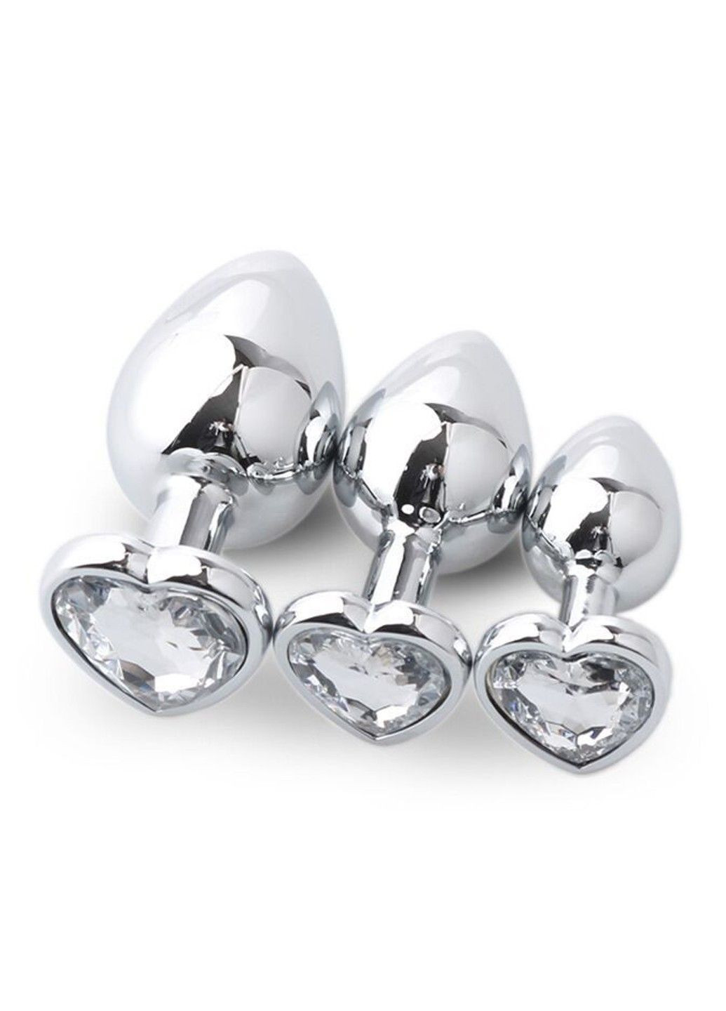 Комплект металлических анальных пробок с стразами в форме сердечка ( размер S, M, L ) We Love (284278667)